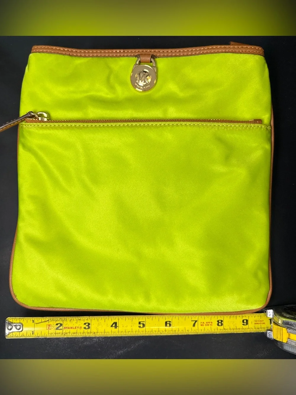 Michael Kors Lime Green Crossbody Bag Nylon Kempton Gold Hardware Missing Strap